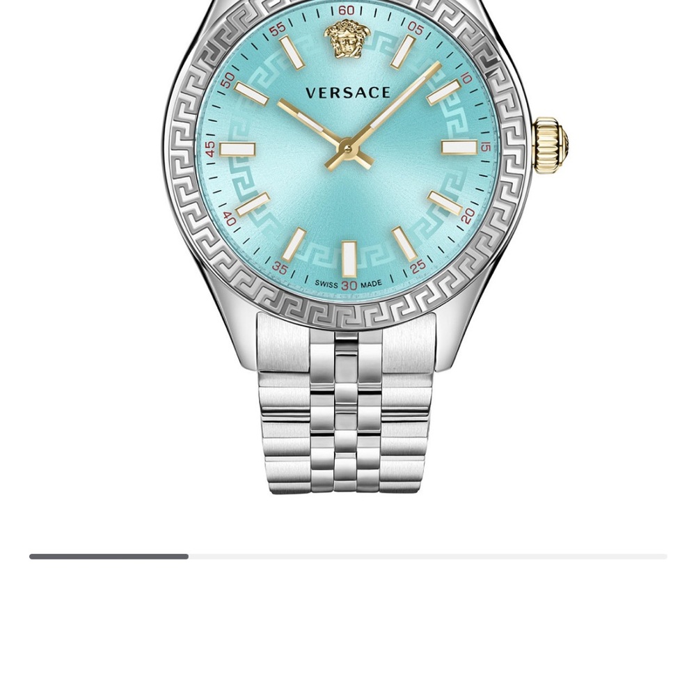 Versace Silver Watch with Aqua Dial